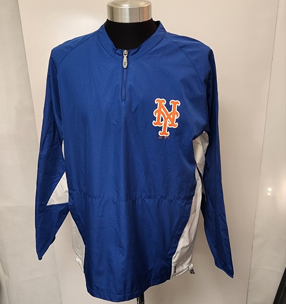 New York Mets Warm Up Jacket Pullover Windbreaker Size L MLB Cool Base Majestic